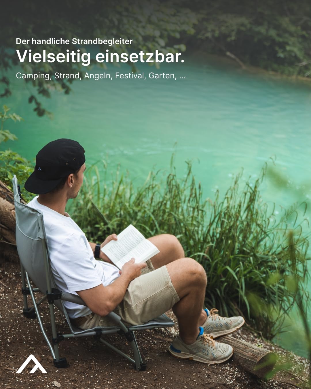 qeedo Johnny Beach Faltbarer Strandstuhl inkl. Netzbelüftung, kleines Packmaß, tragbar mit Packtasche, Sonnenstuhl klappbar, Strandhocker, Campingstuhl mit Breiten Standfüßen & niedriger Sitzhöhe