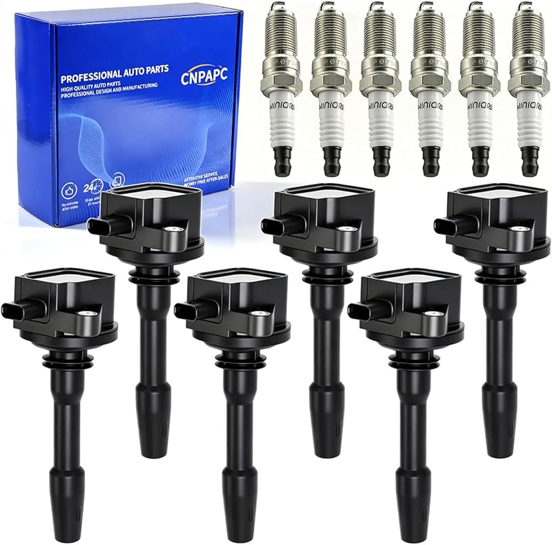 Jogo de 6 bobinas de ignição UF825 CNPAPC com 6 velas de platina para Ford Explorer, F-150, Police Interceptor Utility e Transit – Referências JL3Z-12029-A e DG564