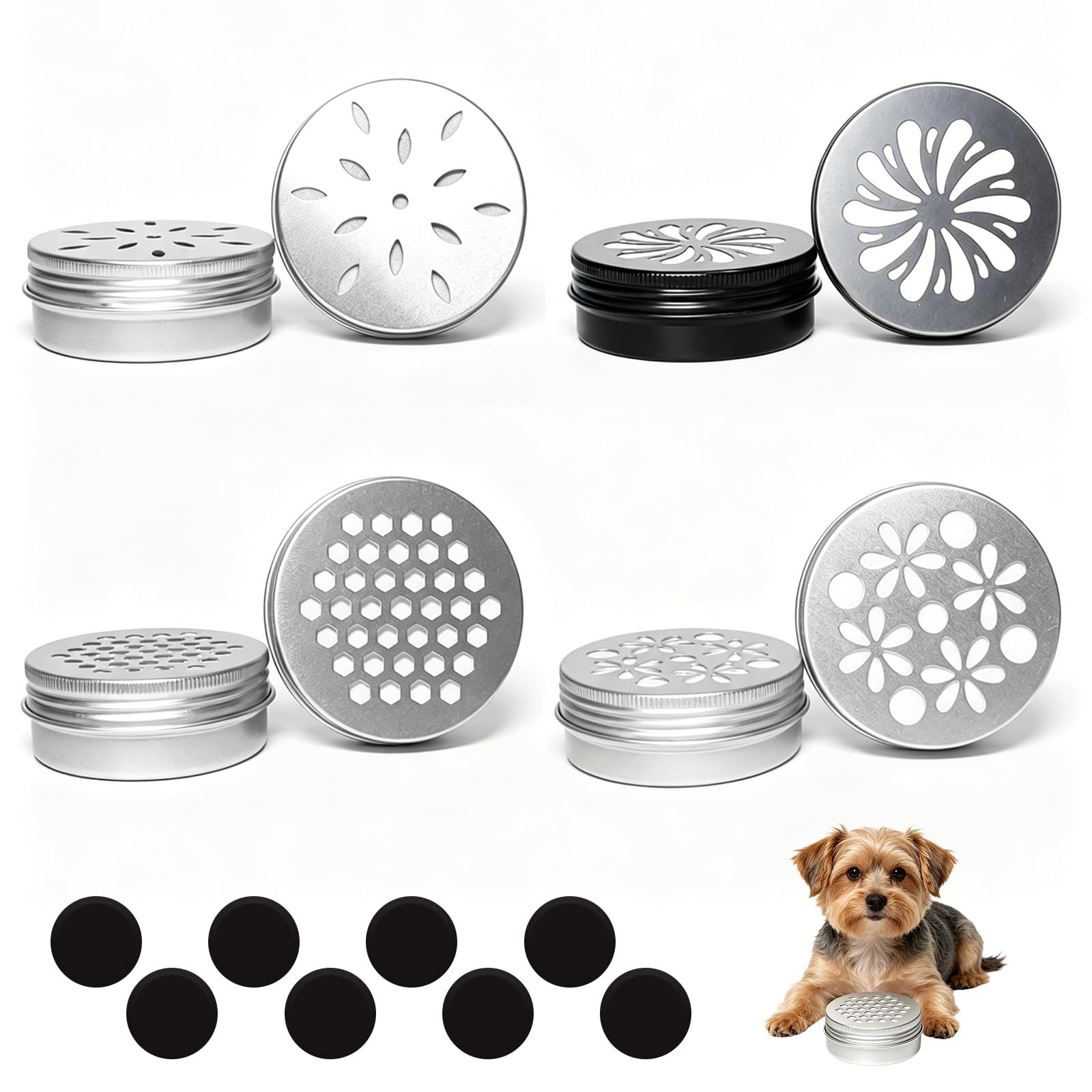 SHIQUAN 8 Pieces Dog Scent Work Tins, Dog Scent Training Kit(4 styles), 8 Pieces Magnetic Dots, Dog Agility Equipment for Nose Work and Agility
