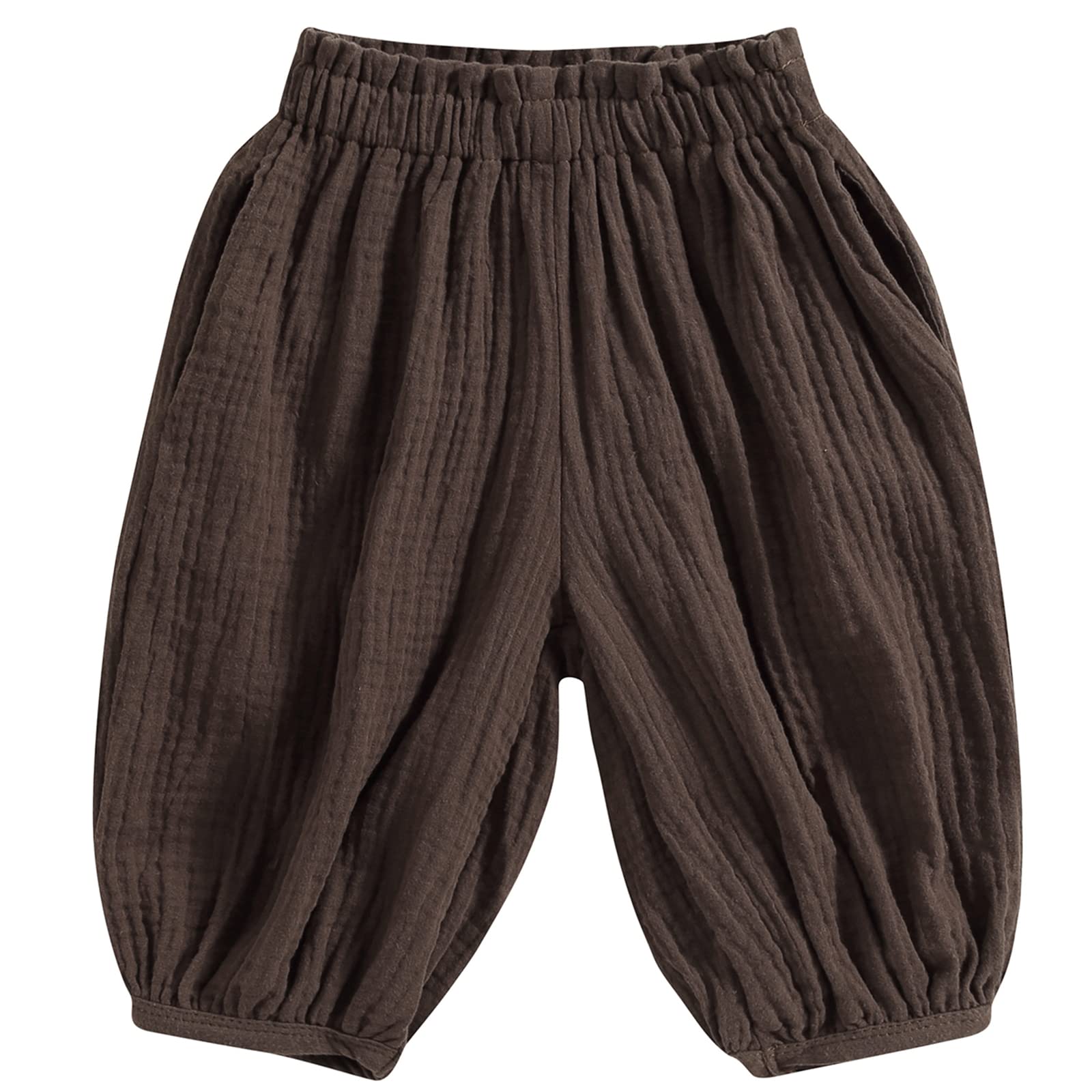 MubineoToddler Boy Girl Basic Plain Summer Fall Comfy Cotton Linen Pants