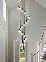 Vista 7 de Candelabro Moderno de 138'', 20 Luces, Lámpara Colgante Moderna Negra, Candelabro Grande para Escalera, Vestíbulo, Sala de Estar, Dormitorio