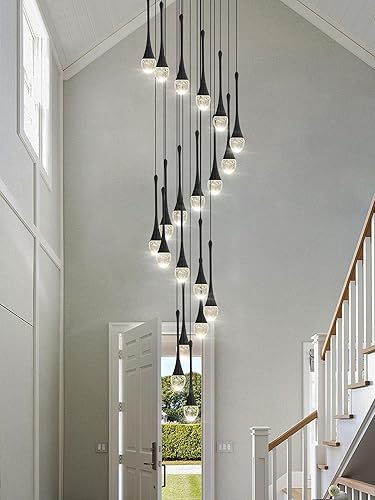 Miniatura 7 de Candelabro moderno de 138 pulgadas, 20 luces, color negro, moderno, lámpara colgante para escalera, lámpara grande para vestíbulo, sala de estar,