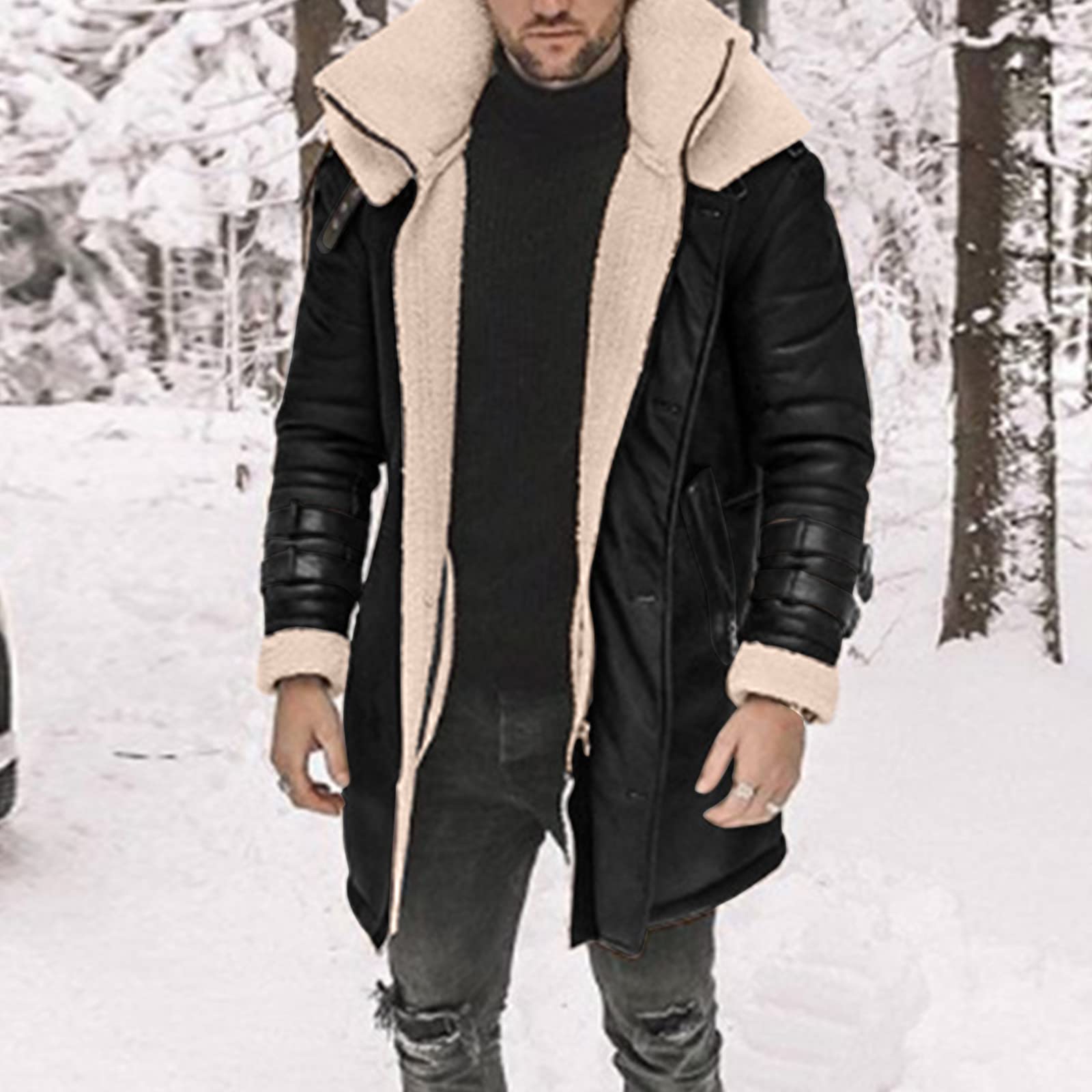 Herren Winter Mäntel Herren Plus Size Wintermantel Reverskragen Langarm Gepolsterte Lederjacke Vintage Verdicken Mantel Schaffelljacke Herren Frühling Blau