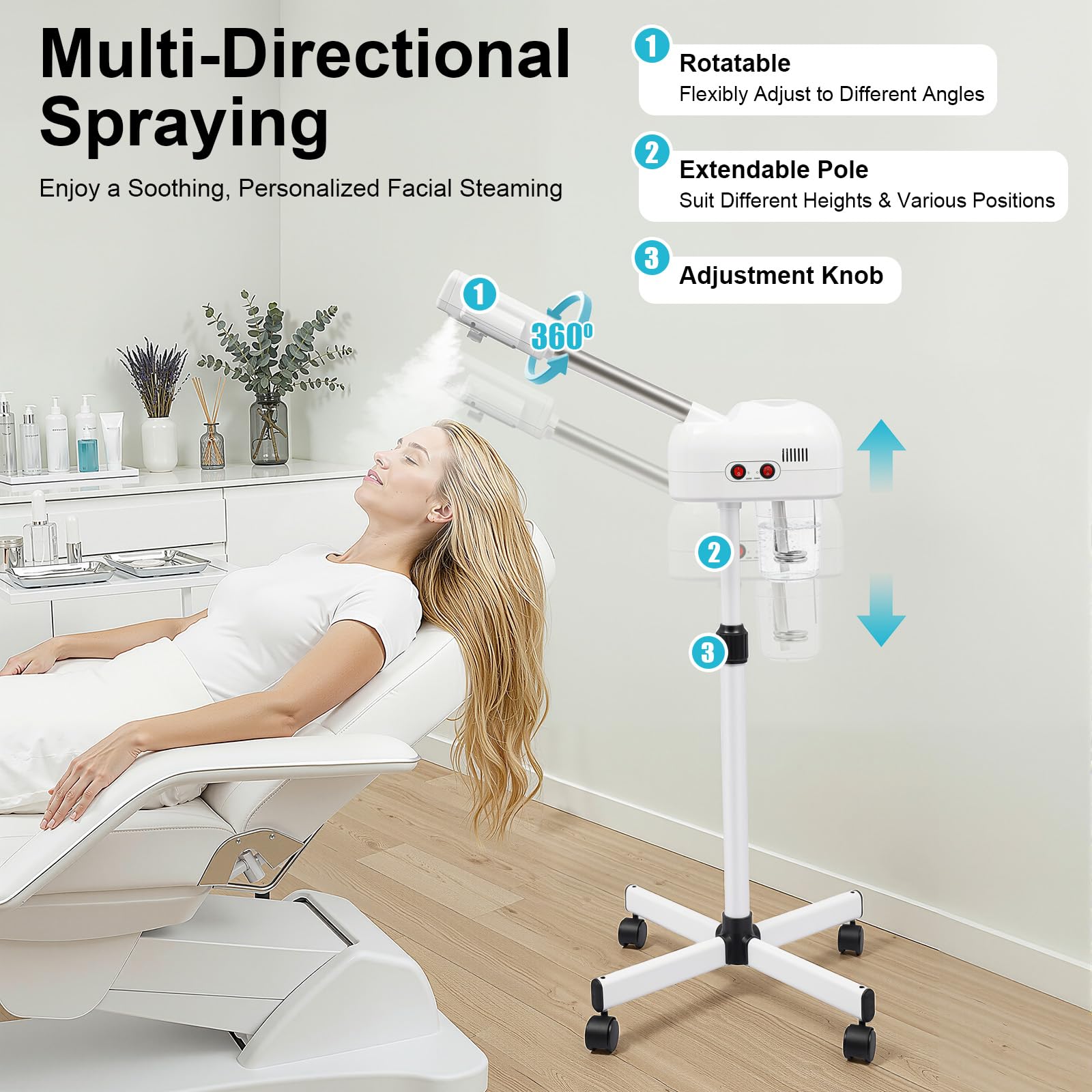 Vaporizador Facial Sauna Vapor de Ozono Profesional Doble Tubo Apagado Automático