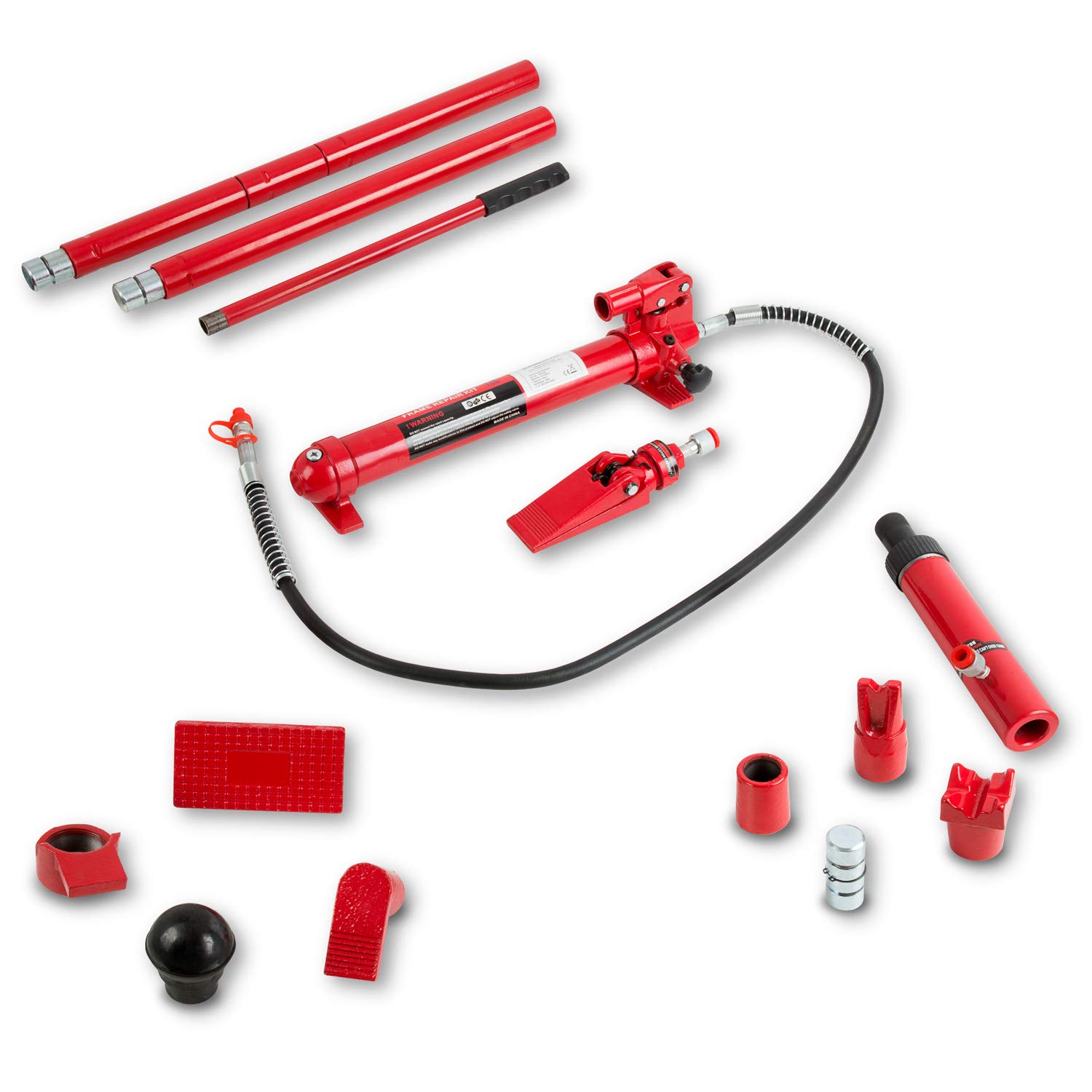 EBERTH Presse à carrosserie hydraulique avec Puissance 10T, kit de débosselage Complet Comprenant Une Presse, 7 pièces de Pression, Un écarteur, Une Mallette, Outillage Automobile Professionnel