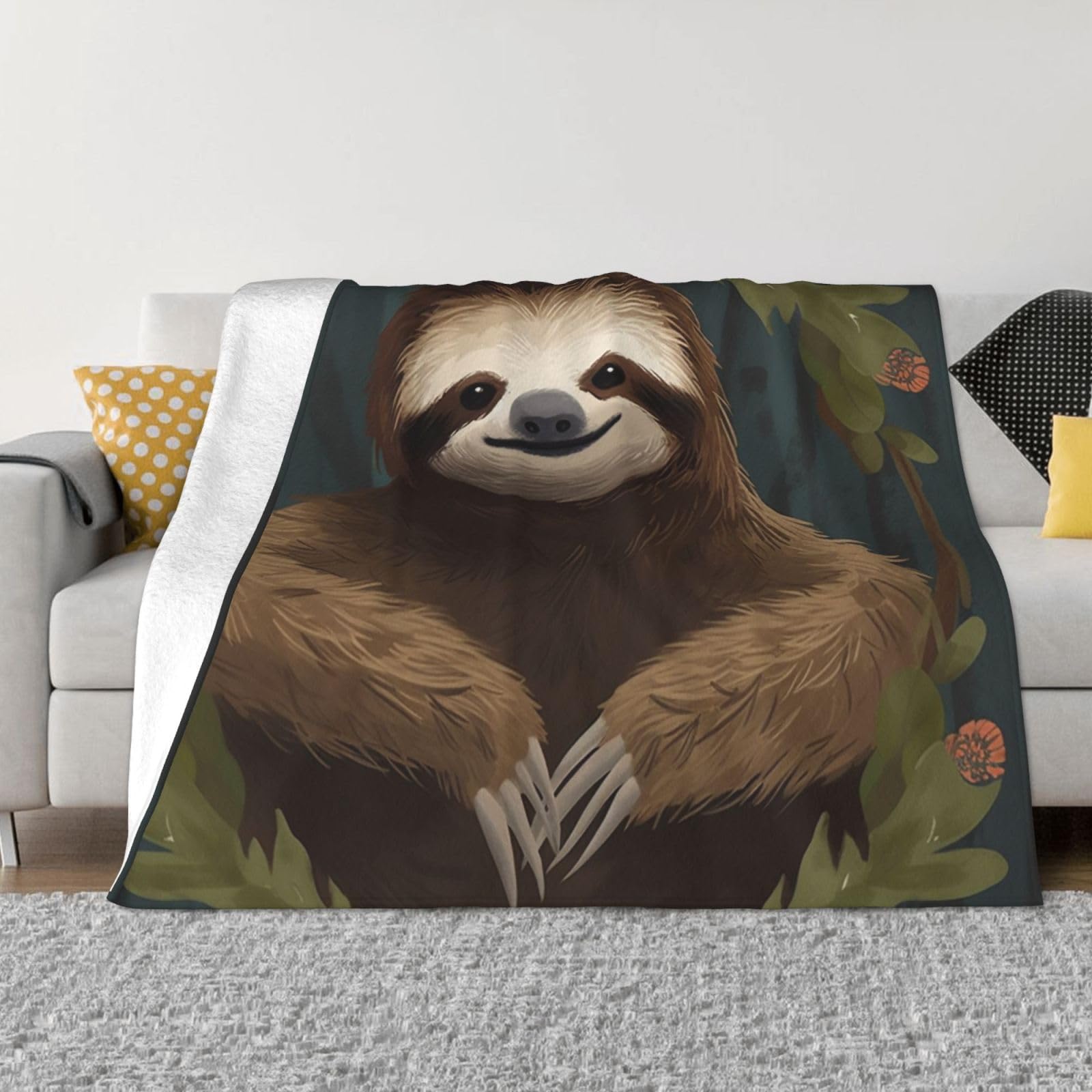 KLOPH Sloth Throw Blanket 80"x60" Flannel Fluffy Warm Blanket for Couch, Reversible Plush Blankets for Bed, Comfy Fuzzy Blanket for Sofa, Plush Lightweight-Blankets for All Season