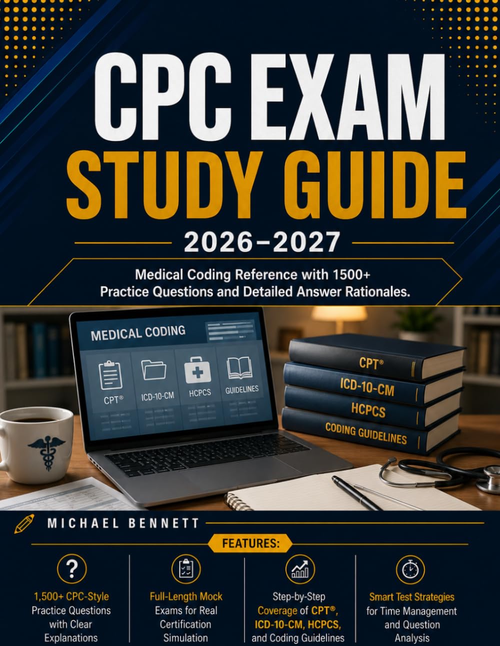 CPC Exam Study Guide: 2026-2027 Medical Coding Reference with 1500+ Practice Questions and Detailed Answer Rationales