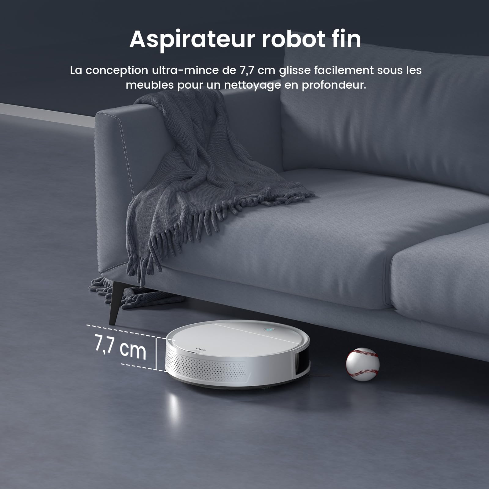 OKP K5 Pro Aspirateur Robot, 5000 Pa,180 Minutes,Ultra-Mince 7,7 cm, Évitement d'obstacles PSD, Silencieux, Adapté aux sols durs et Efficace Contre Les Poils d'animaux, Wi-FI/App/Alexa, Blanc