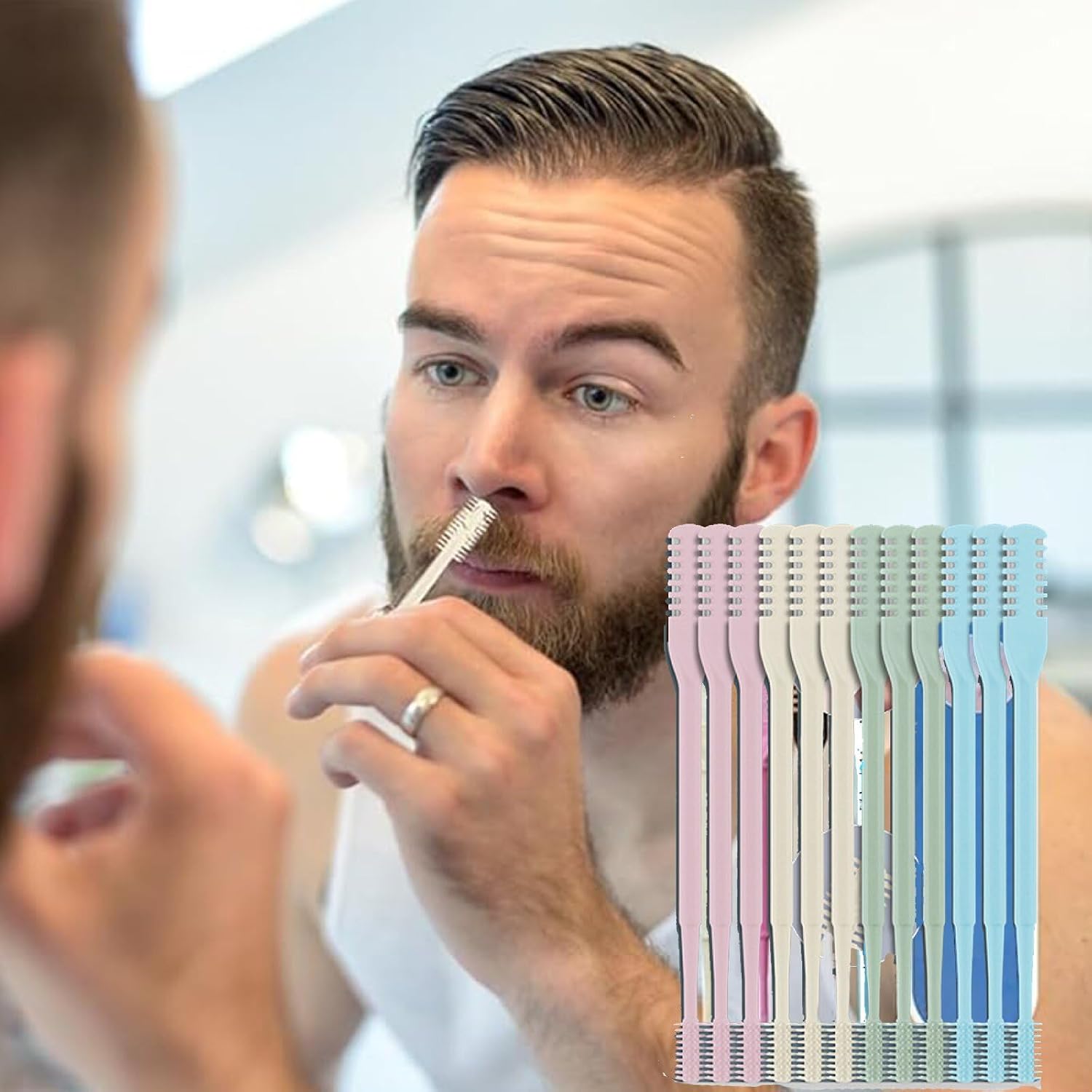 12Pcs Nose Hair Trimmer，2-in-1 Nasal Hair Cutter，Upgraded Manual 360° Rotating Nostril Hair Removal Tool Double Sided Nose Hair Blade for Women Men Personal Cleaning
