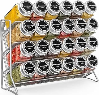 4 Tier Spice Rack Standing Wall Standing Spice Rack Metal Kitchen Shelf Can Hold Many Spice Glass Spice Organizer, for Kitchen, Countertop, Pantry (Spice Glass Not Included)