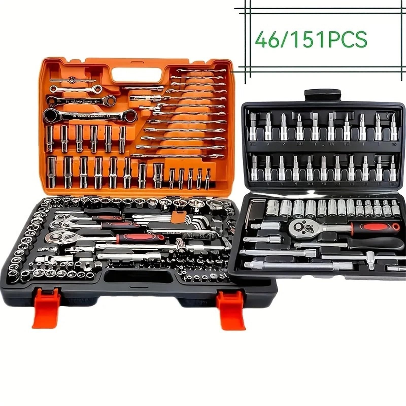 Kit di attrezzi per auto da 151/46 pezzi | Chiave dinamometrica a cricchetto ultra-portatile per riparazioni di auto/moto/bici cilindro e boccole Utensile per Cuscinetti e Bocco(151PCS suite)