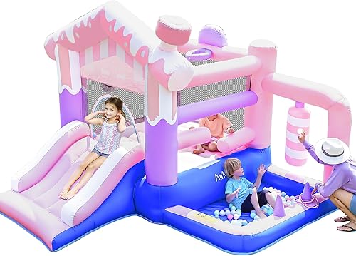 AirMyFun Casa de rebote, casa inflable con tobogán, casa de juegos para interiores y exteriores para niños, castillo de rebote con pozo de pelotas AirMyFun Casa de rebote, casa inflable con tobogán, casa de juegos para interiores y exteriores para niños, castillo de rebote con pozo de pelotas
