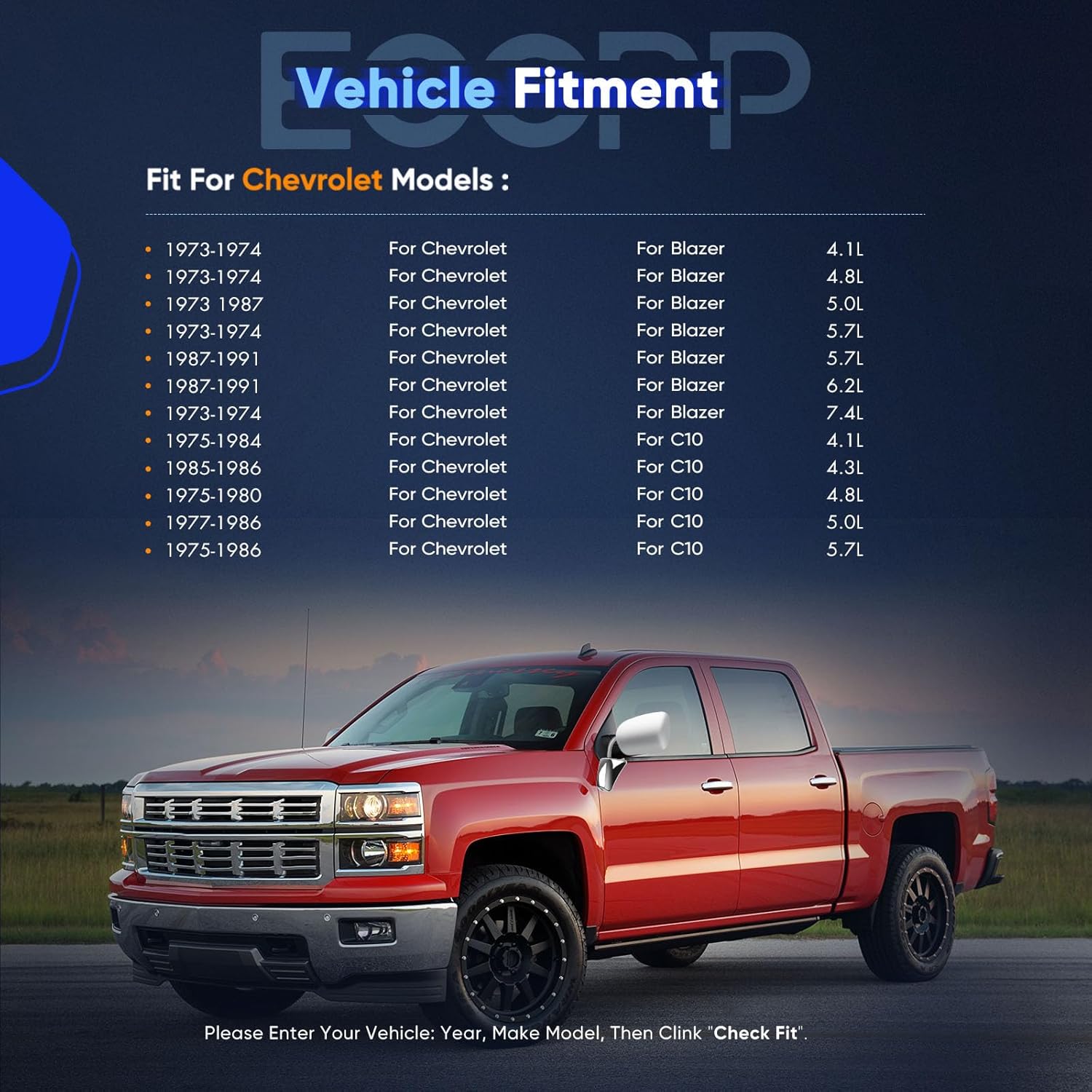 ECCPP Exterior Mirrors Replace with 1973-1991 For Chevy Blazer Suburban 1973-1987 Pickup Truck 1988-1991 Pickup Truck Driver and Passenger Side GM1321227