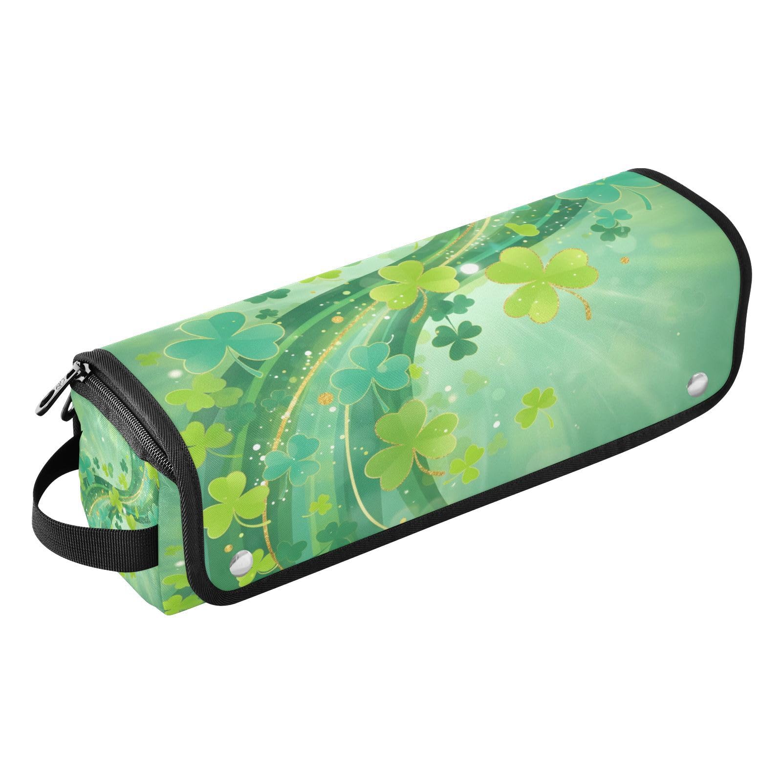 Shamrock Leaves St Patricks Day Hair Tools Travel Bag Portable Hair Accessory Organizer with Heat Resistant Mat 2