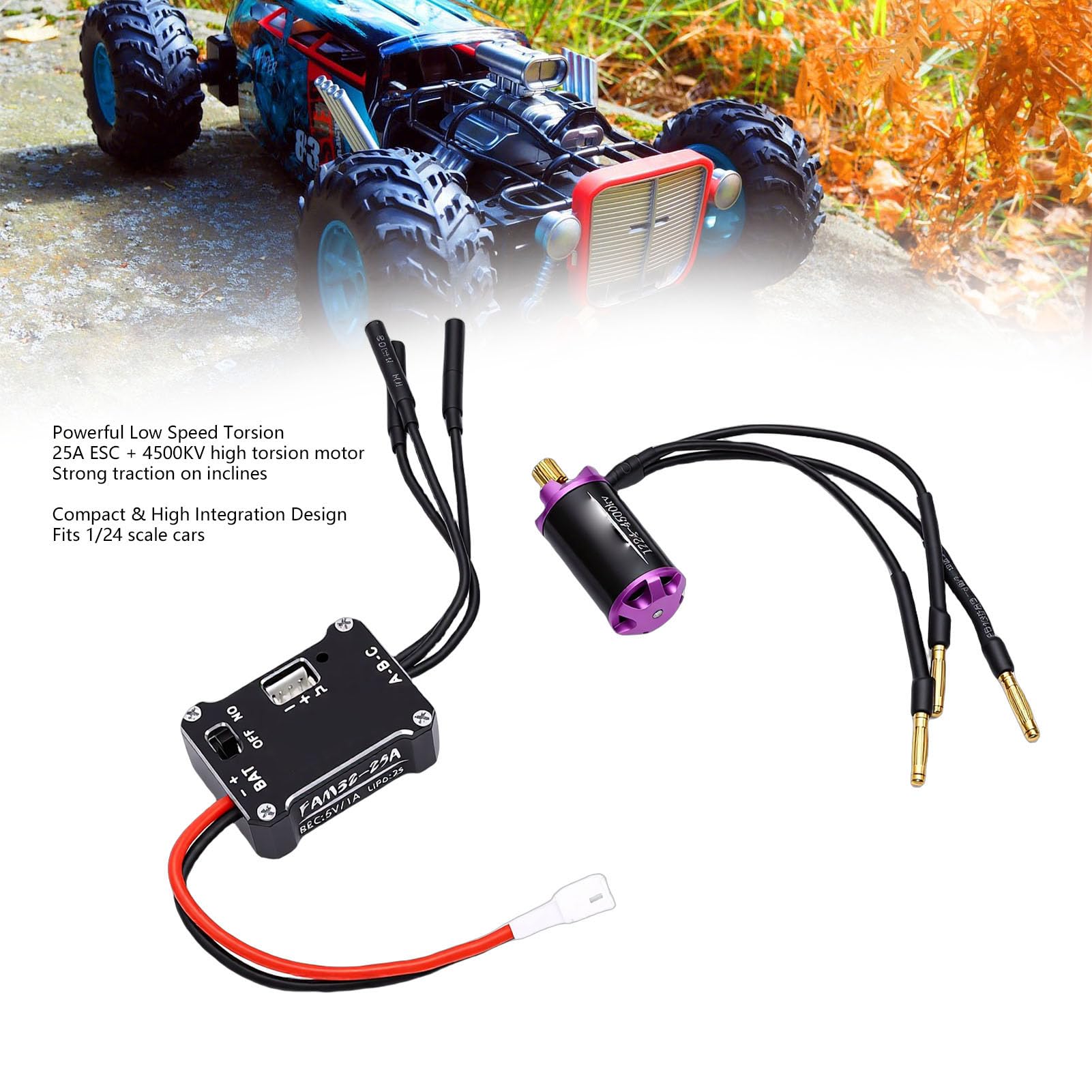 Generic Zestaw Bezszczotkowego Silnika RC ESC z Silnikiem 4500 KV i 25 A ESC do Samochodów Modeli SCX24, Płynna Reakcja Przepustnicy, Solidny Układ Zasilania, Idealny do Jazdy w Terenie