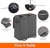 Vista 2 de Lifewit Cesta de lavandería doble con tapa y bolsas de lavandería extraíbles, gran plegable, 2 divisores, cesta de ropa sucia con asas