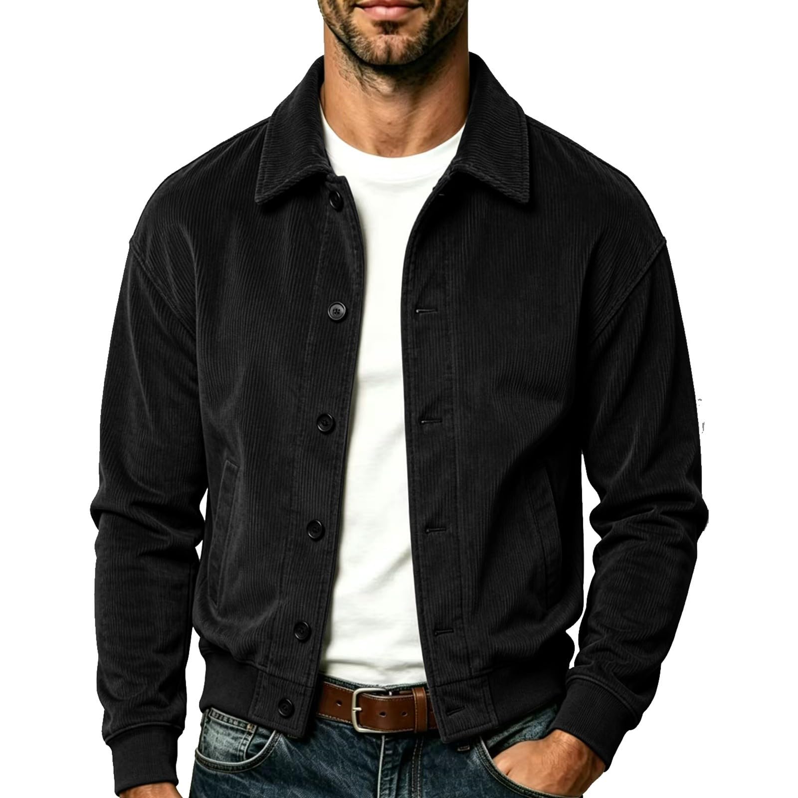 Cordjacke Herren Reverskragen Kurze Jacken Herbstjacke mit Knopfleiste Herrenjacke Modische Cargo Jacket Übergangsjacken Einfarbig Corduroy Freizeitjacke Sweatjacke ohne Kapuze Schlicht Arbeitsjacke