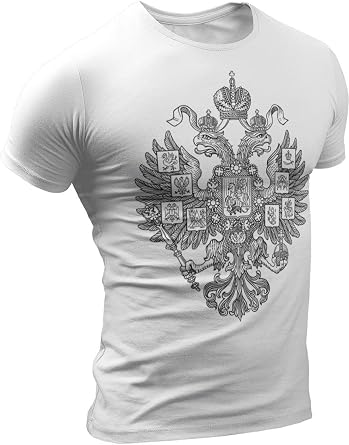 Russia Russian T-Shirts Empire Two-Headed Eagle Shirt in Cyrillic Wear Brand USA Mens