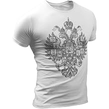 Russia Russian T-Shirts Empire Two-Headed Eagle Shirt in Cyrillic Wear Brand USA Mens