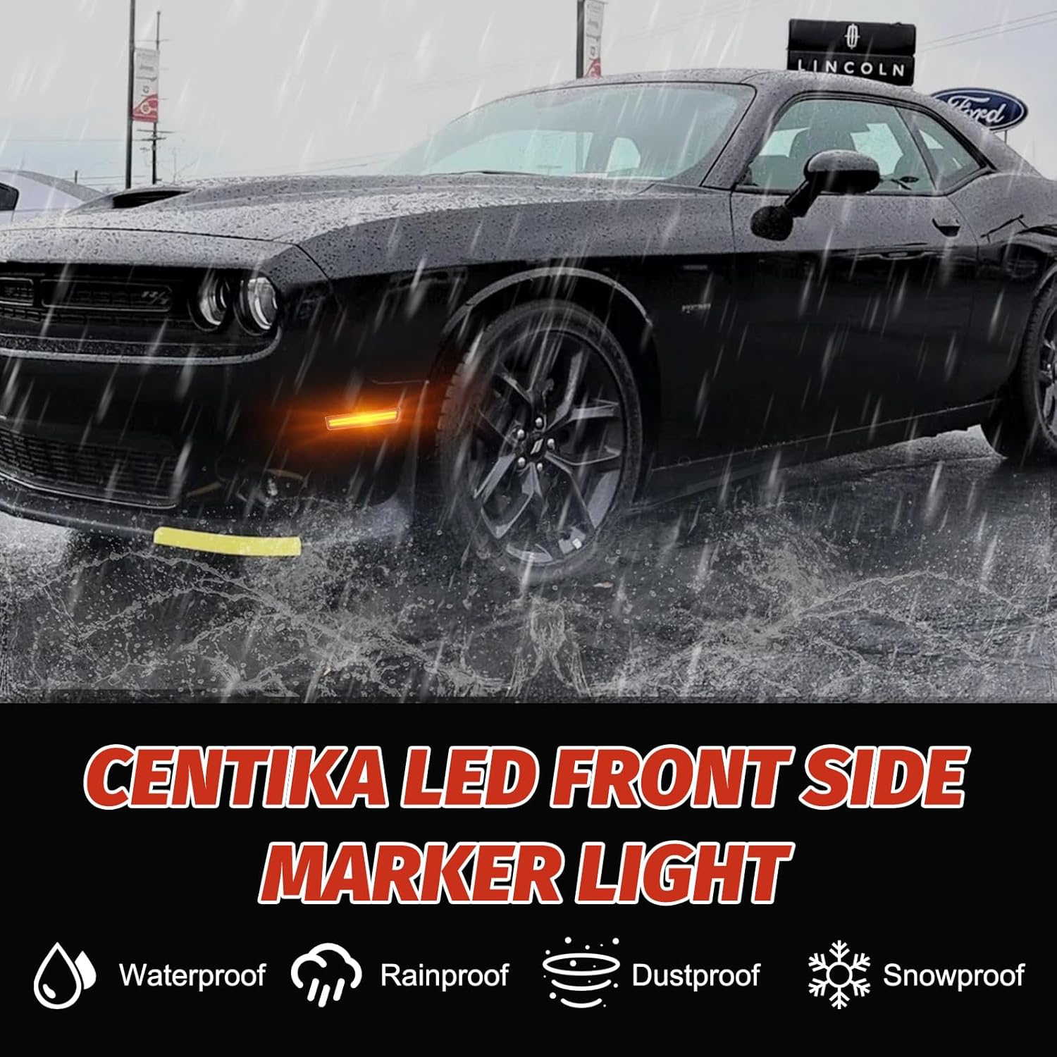 Amber LED Side Marker Lights Front Bumper Fender Sidemarker Lamp Compatible with Dodge Challenger 2015 2016 2017 2018 2019 2020, Parking Signal Lamps & Smoke Lens, 2PCS