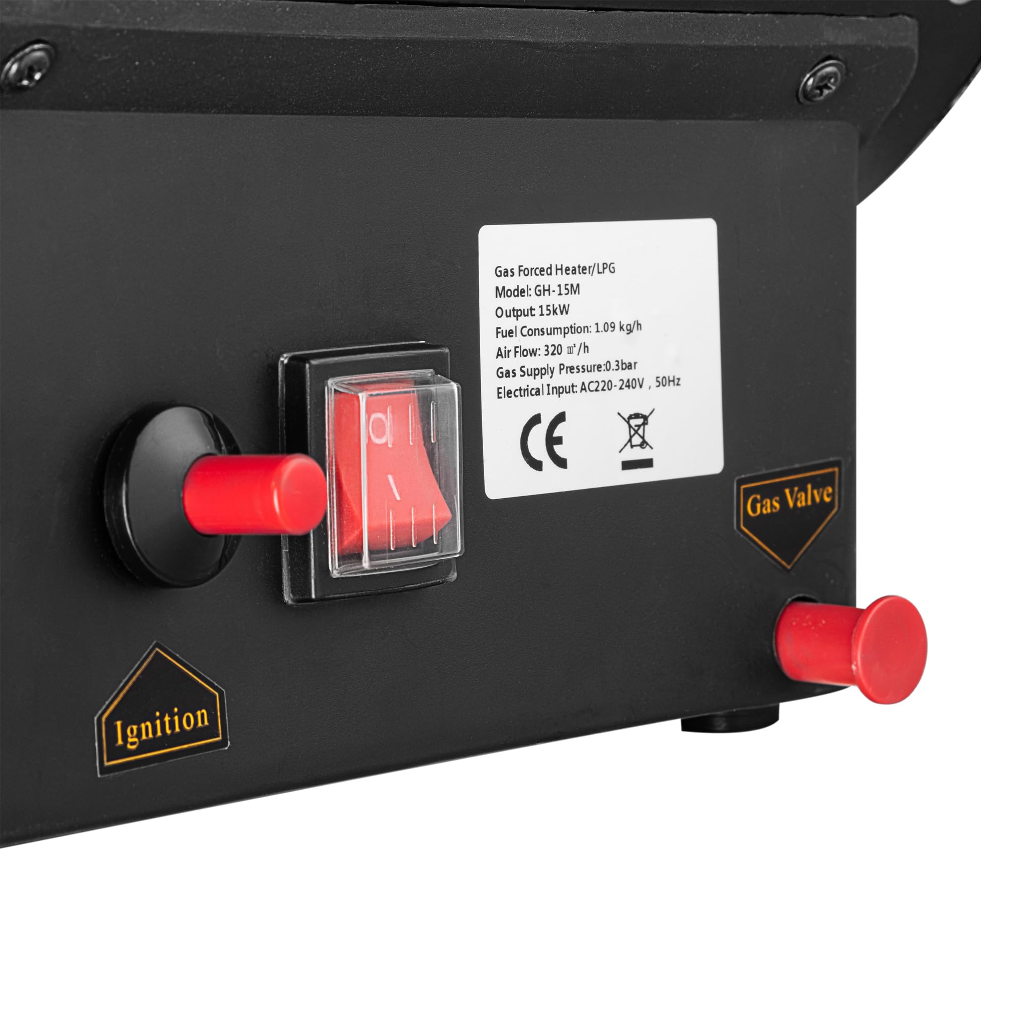 Generatore Riscaldatore Cannone Ventilato aria calda a gas GPL 15 kW, con avviamento piezoelettrico con regolatore e tubo 1,5 m