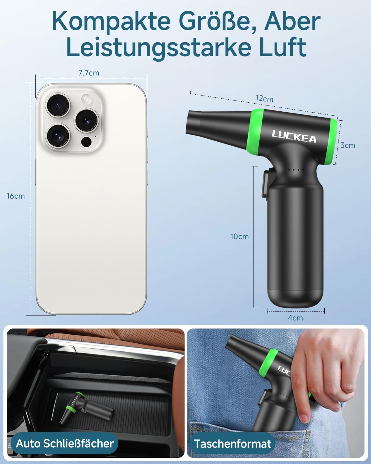 Elektrische Staubgebläse Druckluftspray für PC Reinigung - 3-Gang Air Duster 130000 U/min, Mini-Gebläse, Staubgebläse für Tastatur, Outdoor, Haus und Auto, Compressed Air Luftdruckspray Staubtuch