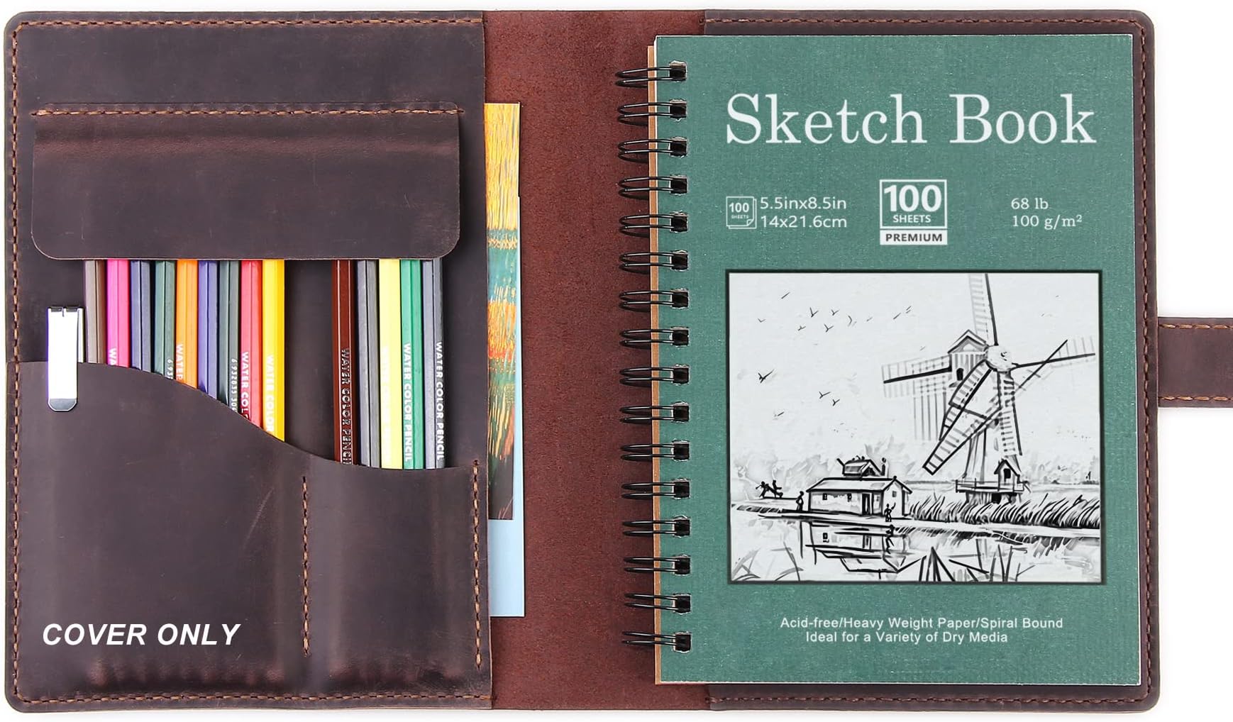 - Robrasim Handmade Leather Sketchbook Cover, Leather Artist Sketch Pad Cover for 5.5" x 8.5" Sketchbook, Drawing Book and Pencil Case, Journal Notebook Portfolio, Artis Gifts-Coffee