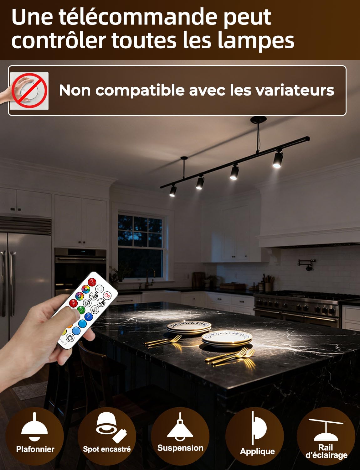 iLC Ampoule Led MR16 GU10 RGB Spot Culot led Changement de Couleur, Ampoules Led RGBW Dimmable Blanc chaud (2700K) Spots LED - Télécommande infrarouge incluse (paquet de 4)