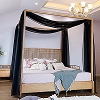 Vista 4 de Linentalks Cortinas de cama negras para cama individual, bufanda de cama transparente de lujo, cortinas de cama con cenefa, cortinas de cama