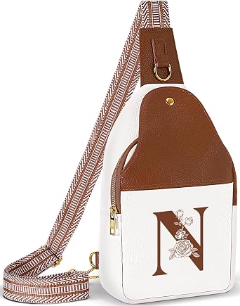 Personalized Crossbody Bag for Women Leather Sling Bags with Initial Letter Chest Bag for Travel, Gift for Mom Wife