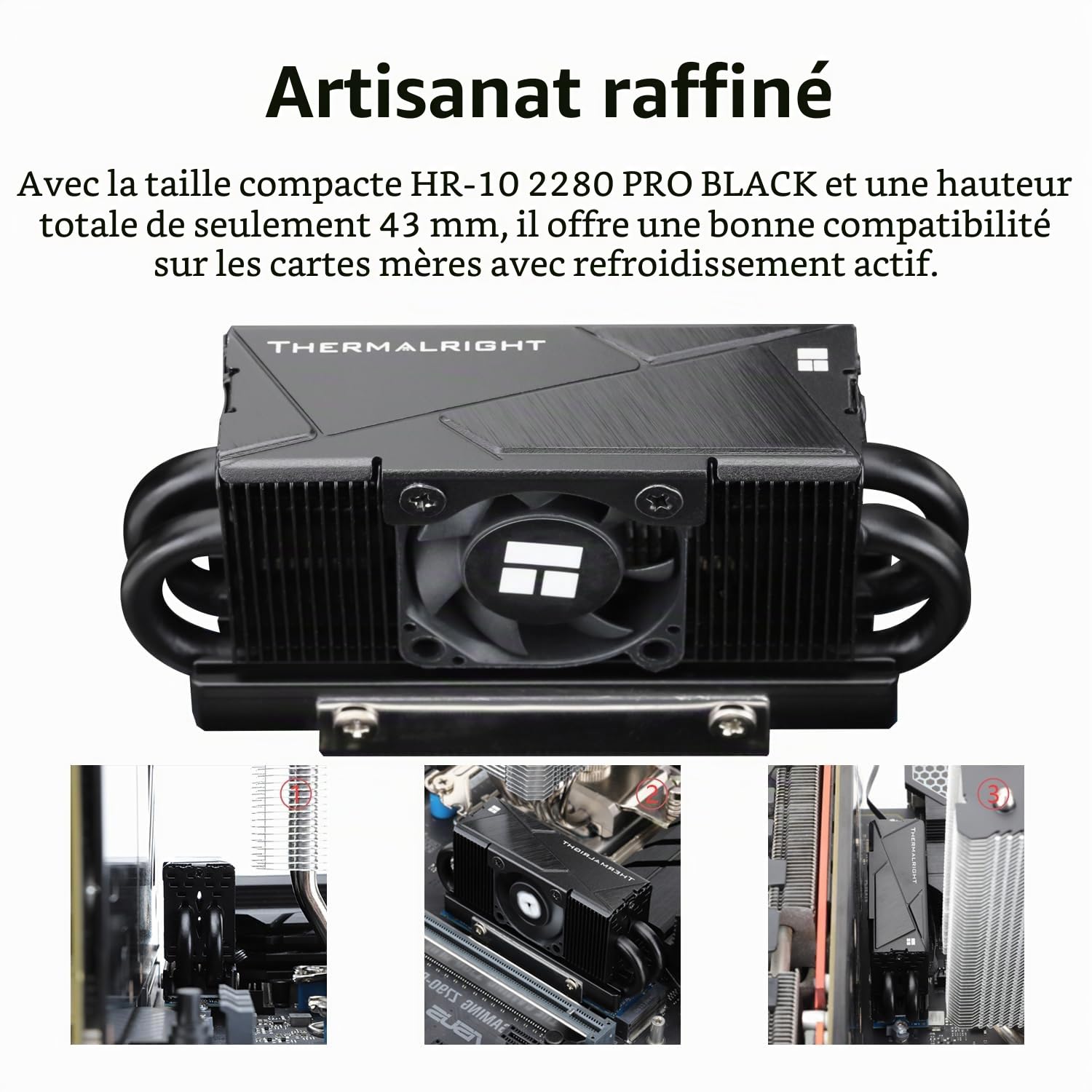 Thermalright HR10 2280 Pro Refroidisseur de SSD, dissipateur de chaleur double face,Transporte des tapis de silicone de 14,8W/m.k,Comprend 4 caloducs,Refroidisseur de SSD de bureau 2280