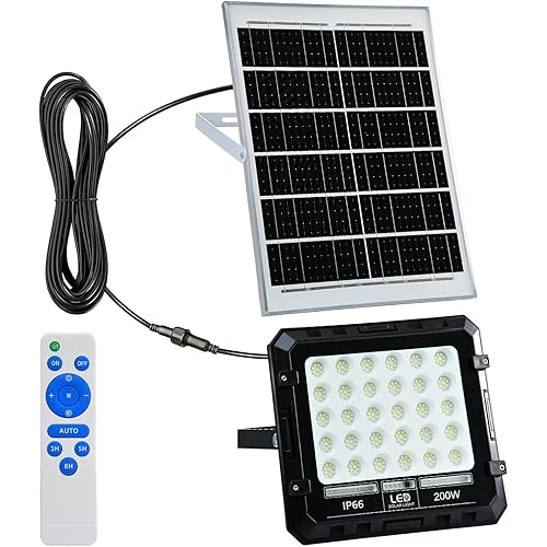 Solar Flood Lights Outdoor Light - Waterproof Auto On/Off Dusk to Dawn, Remote Control Sensor Emergency Strobe Lighting, 200W LED Powered Spotlights, Security Lights for Outside, Yard, Wall, Garage