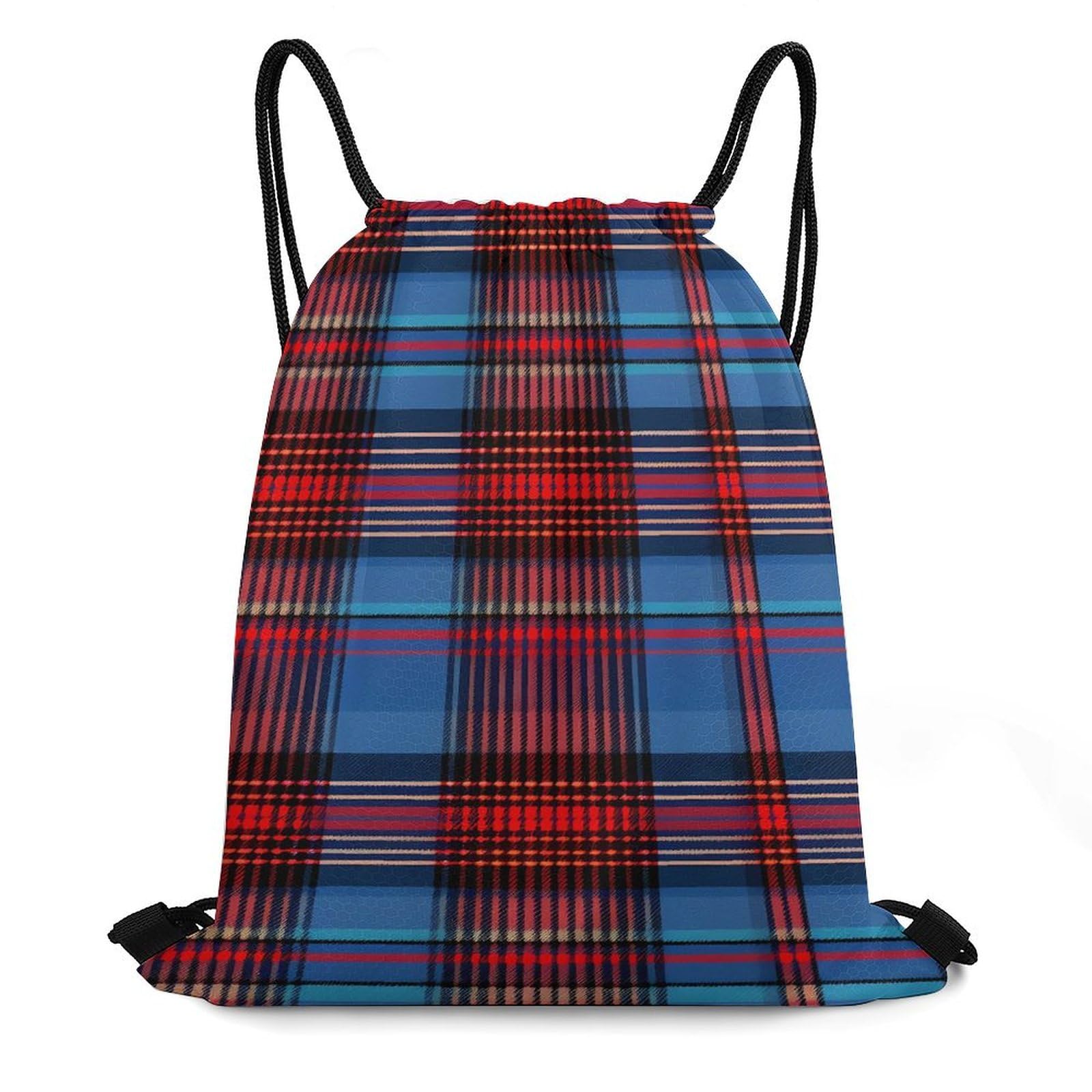Red Scottish Plaid Drawstring Backpack Durable Sport Gym Bags Daypack for Men Women 35 * 42cm