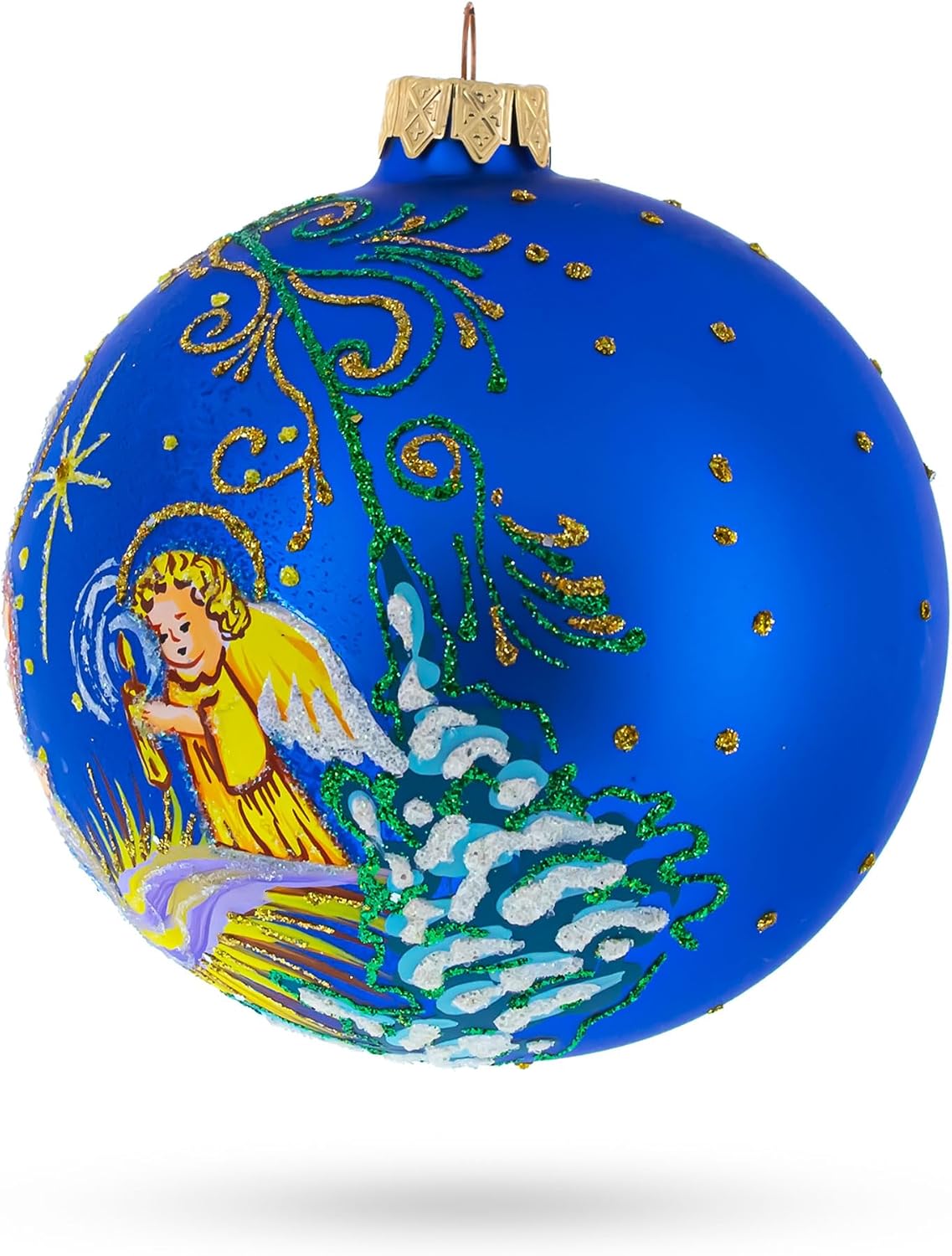 Angels Singing to Baby Jesus Glass Ball Christmas Ornament 4 Inches - Image 2