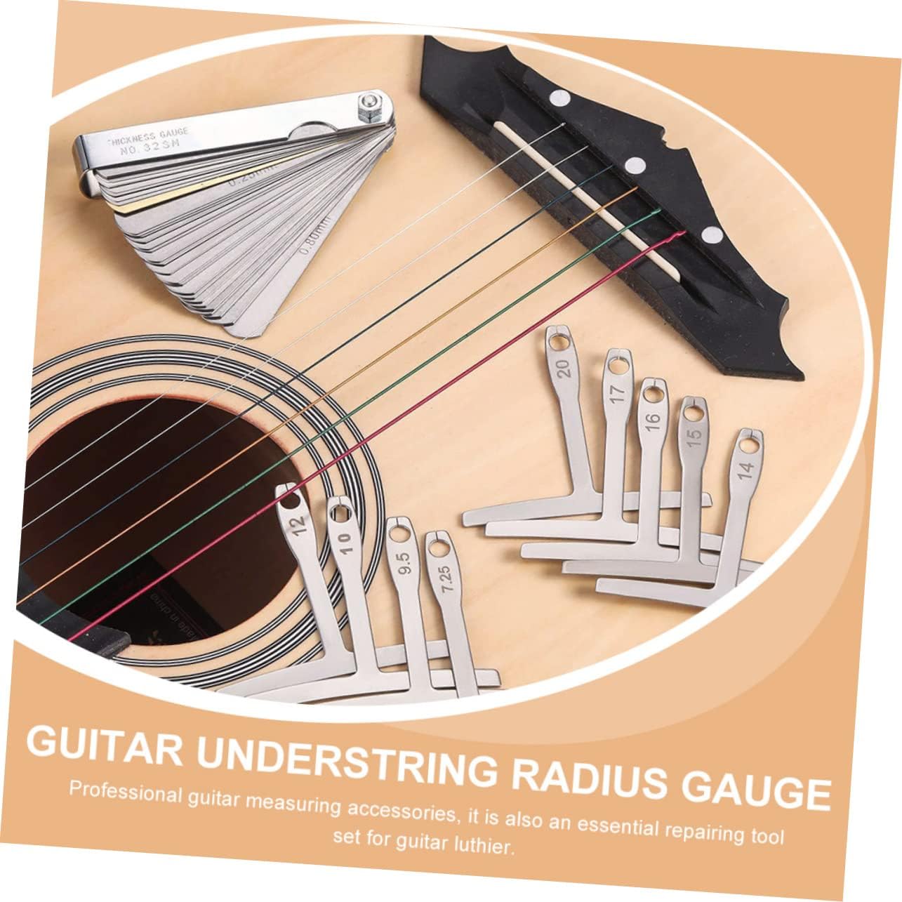 ERINGOGO Radius Measuring Gauge for Guitar Guitar Luthier Tool Understring Radius Gauge Set