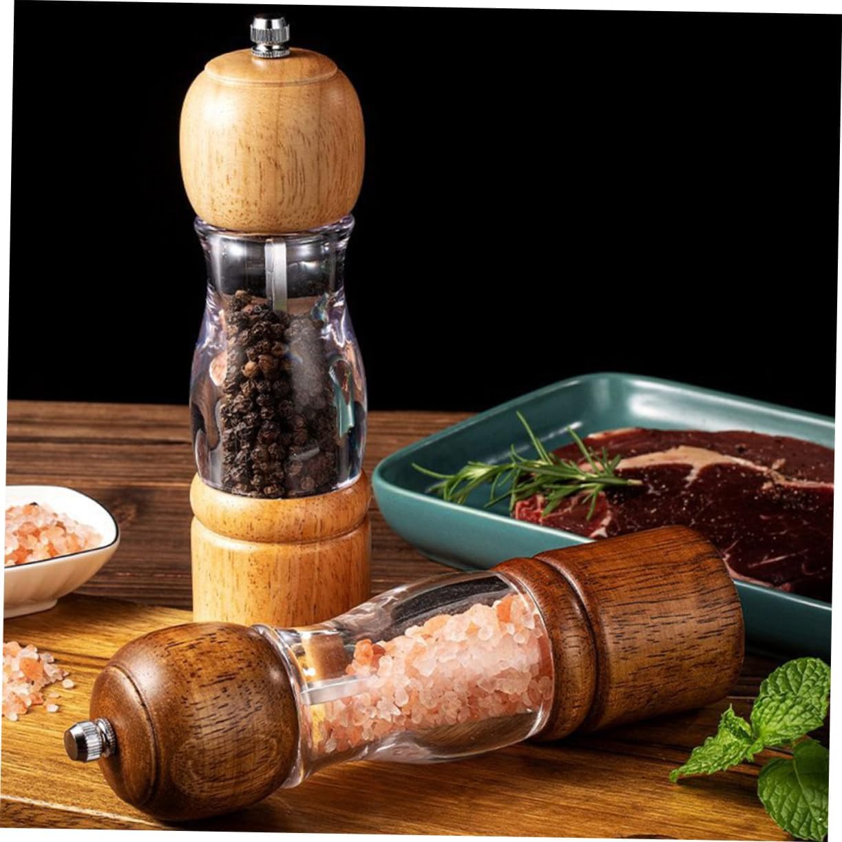 Unomor 2pcs Manual Salt Pepper Grinder Pepper Shaker Grinder Salt and Manual Crank Mill