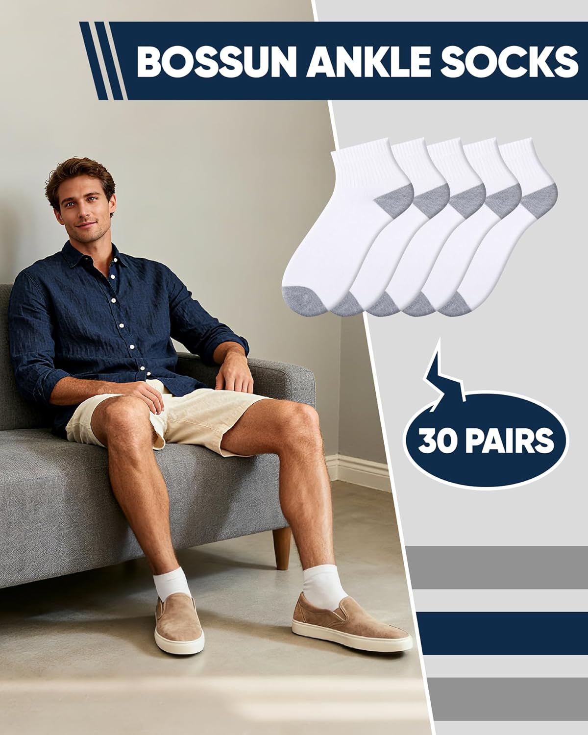 30 Pairs Mens Ankle Socks - Thin Breathable Athletic Casual Quarter Sock For Men 9-12 Bulk Pack - Image 5