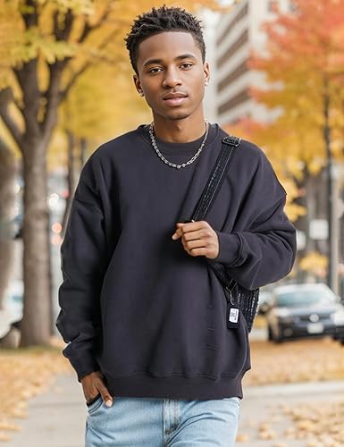 Miniatura 4 de EMMIOL Sudadera de cuello redondo para hombre, manga larga, hip hop, forro polar, sudaderas vintage de calle con estampado gráfico Y2K