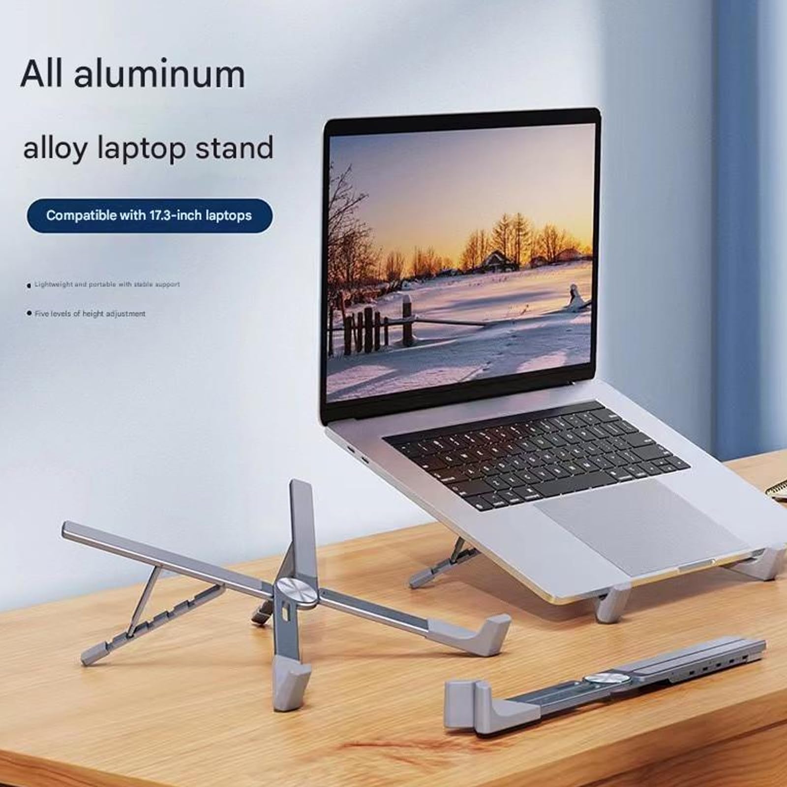 Soporte ajustable para ordenador portátil de aluminio, plegable, portátil, diseño en X, 5 posiciones angulares, tableta, ergonómico, refrigerante, para escritorio, para viajes, portátil, de