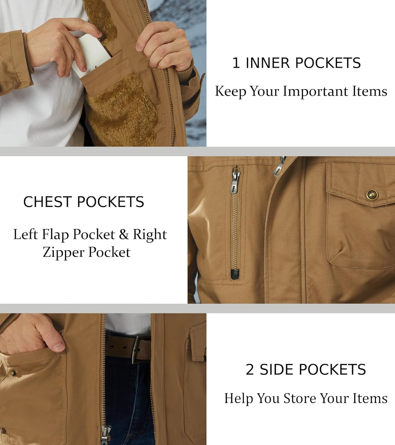 EKLENTSON Men's Winter Coat Fleece Lined Military Jacekt Thick Cotton Parka Jacket Warm Cargo Jacket Work Coat with Hood - Image 5