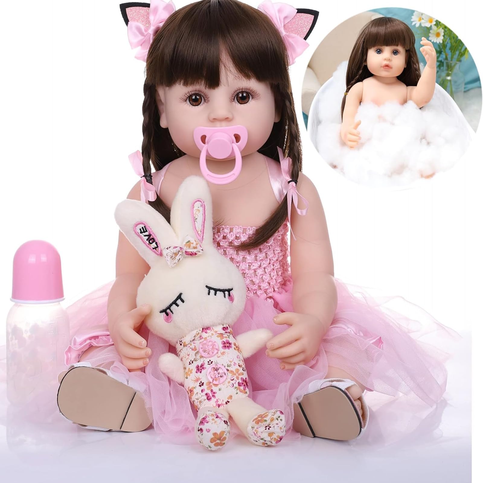 ZIYIUI Bambole Reborn Femmine 22 Pollici 55 cm Realistico Bambole Reborn Originali Tutta in Silicone Bambole Neonate che Sembrano vere Ragazza Giocattolo per bambini