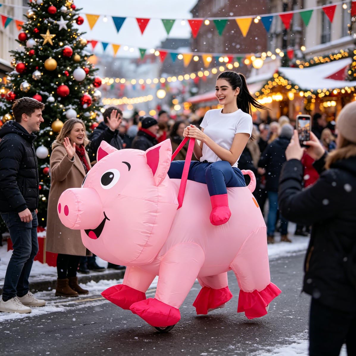 JASHKE Costume Gonfiabile da Maiale per Adulti Cavalca su un Vestito Gonfiabile da Maiale Rosa Costumi Gonfiabili Divertenti Carnevale di Halloween Natale