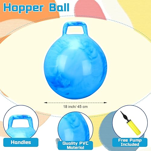 Miniatura 2 de Poen 2 bolas de salto de 18 pulgadas con bomba de aire, bola inflable con asa, bola de salto para niños, pelota de ejercicio para niños y niñas