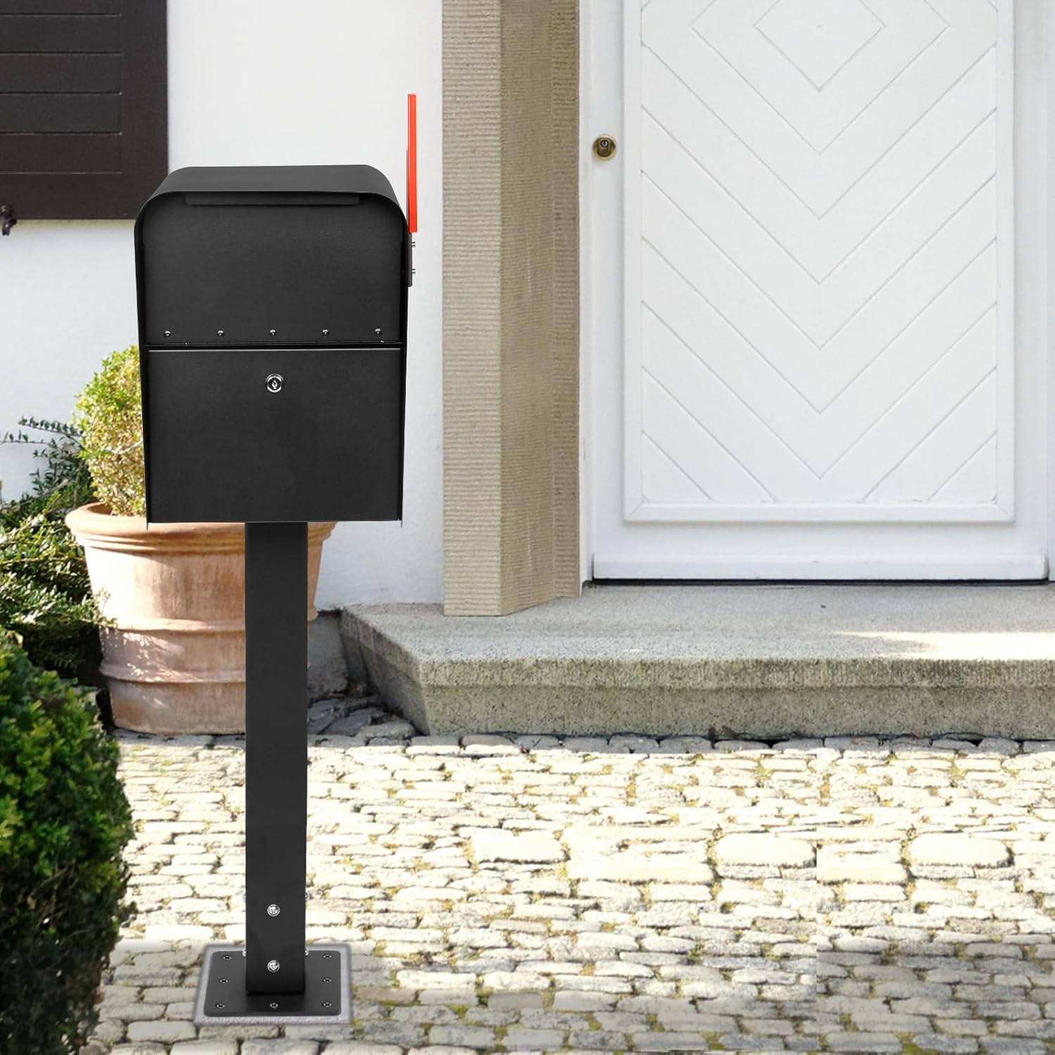 Extra Large Locking Mailbox with Post for Outside, Heavy Duty Base Plate Included, 21.6" x 11.8" x 16.5" XL Metal Mailbox and Post Combo, Weather-Resistant, Easy Assembly, Black