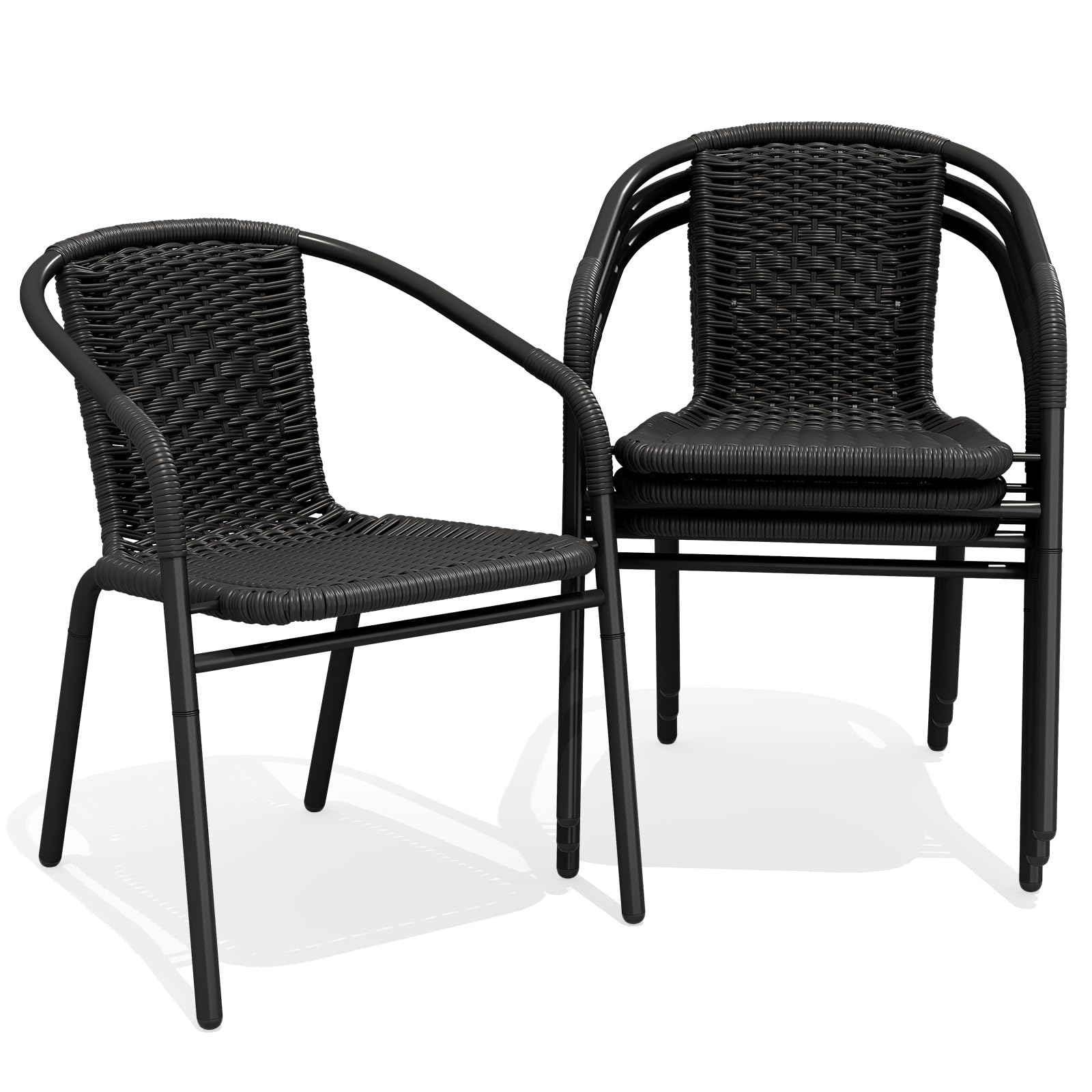 JEAREY Outdoor Dining Chairs Set of 4, Stackable Rattan Patio Chairs, Black