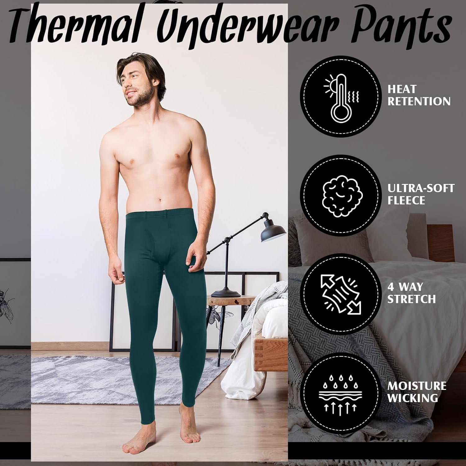 3 Pack Men's Thermal Underwear Pants Fleece Lined Thermal Leggings for Men Base Layer Bottoms - Image 3