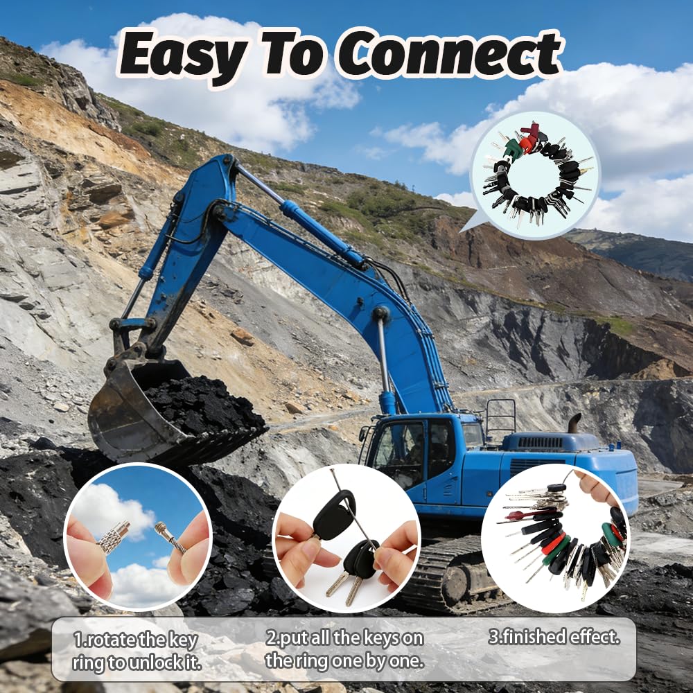 Lot de 42 clés pour engins de chantier - Clé d'allumage - Clé de démarrage - Clé de pelleteuse - Clé d'allumage - Clé d'allumage - Machines de construction pour Cat Komatsu Kubota Hitachi Takeuchi