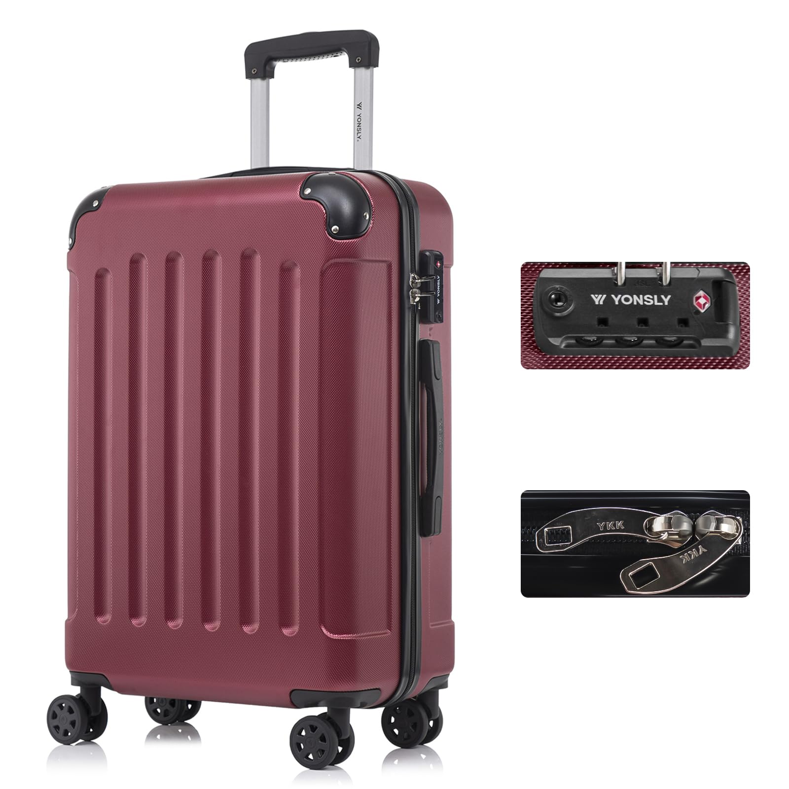 yonsly Koffer Suitcase, Trolley Reisekoffer, Rollkoffer Handgepäck mit 4 Rollen 360°, ABS Hartschalen, Sicherheitsschloss, Weicher Gummigriff, 210D-Futter