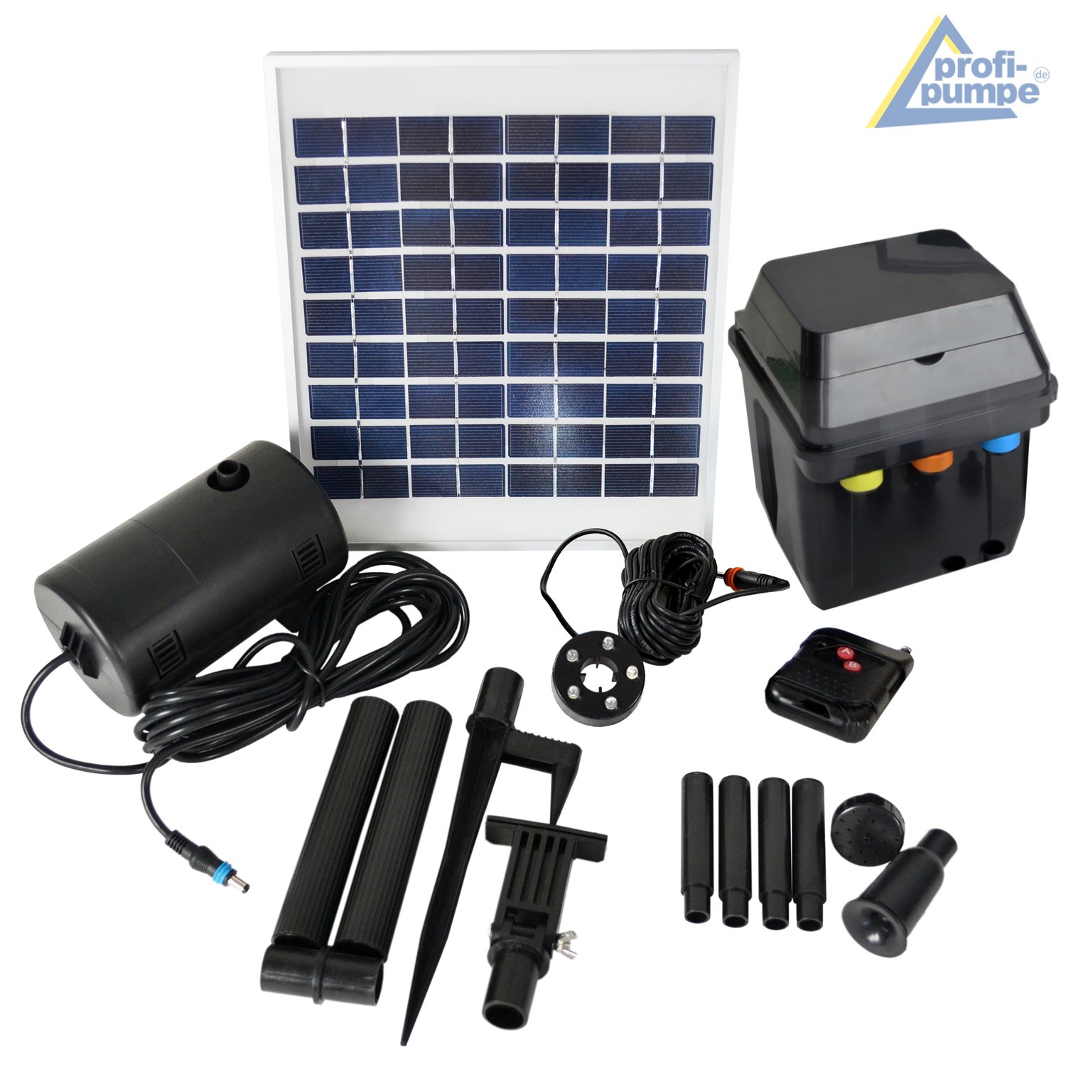 SOLAR STAGNO POMPA Oslo 300 Light-3 SET Solar-Pompa-Stagno 2,8 Watt con ACCU, max. 250L / h per laghetto da giardino 2-10qm, fontana solare, fontana a cascata con modalità batteria-automatica, luce LED, timer e funzione di memoria!