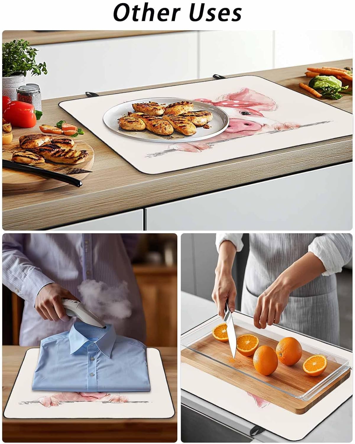 Pink Pig Stove Top Cover for Electric Stove, Cartoon Watercolor Animals Printed Bows Heat-proof & Non Slip Glass Top Stove Cover Protector, Kitchen Flat Cooktop Rubber Mat 28.5x20.5 Inches